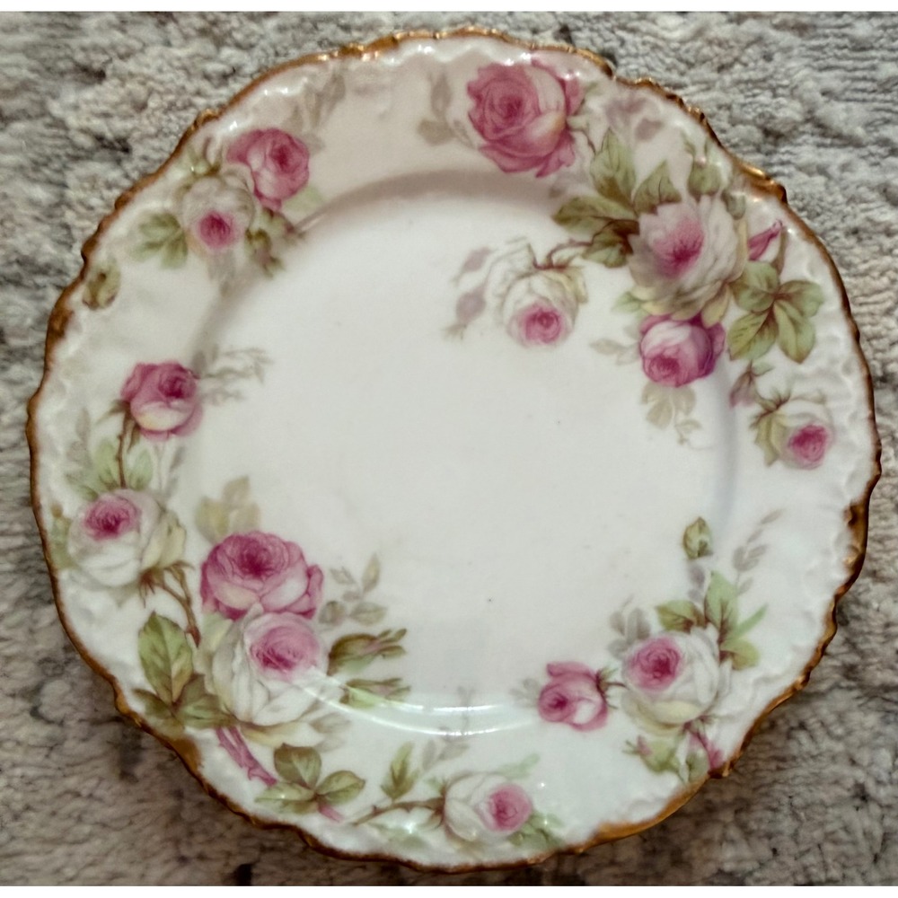 Elite Works Limoges France Pink Rose Gold Gilt Scalloped 6.25  Plates Set of 2 - Picture 2 of 5